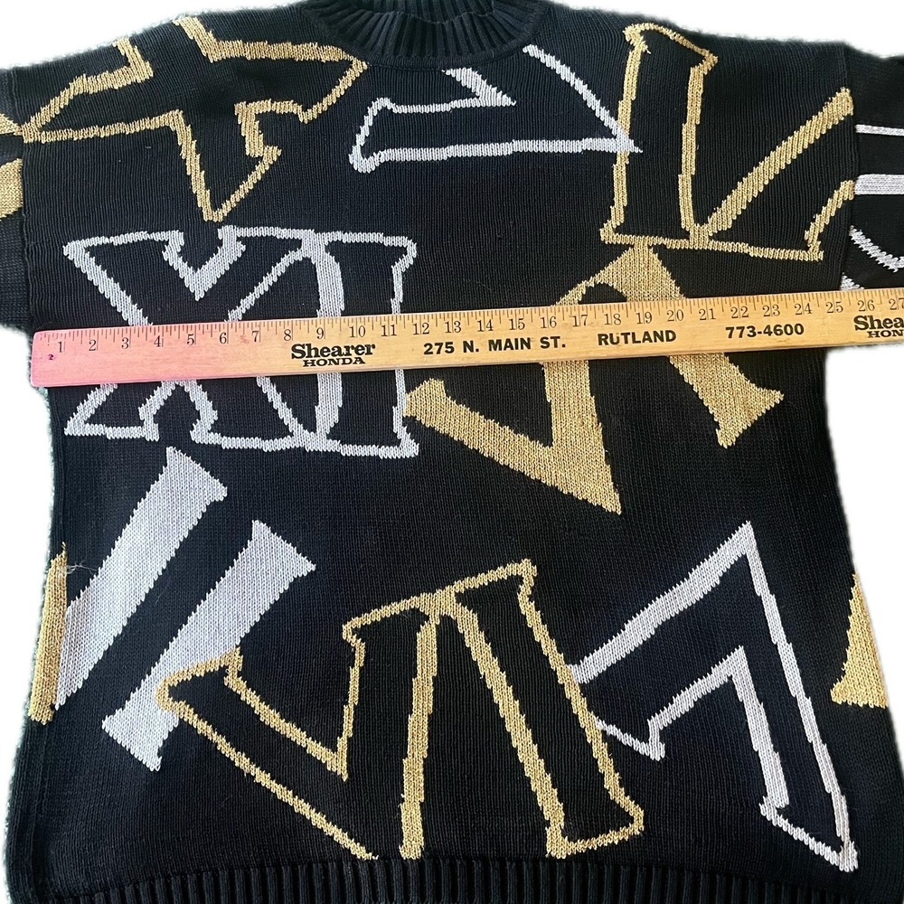 Chaus Sport Vintage 80s Roman Numeral Knit Sweater Black Gold White Oversized XL - Picture 3 of 7